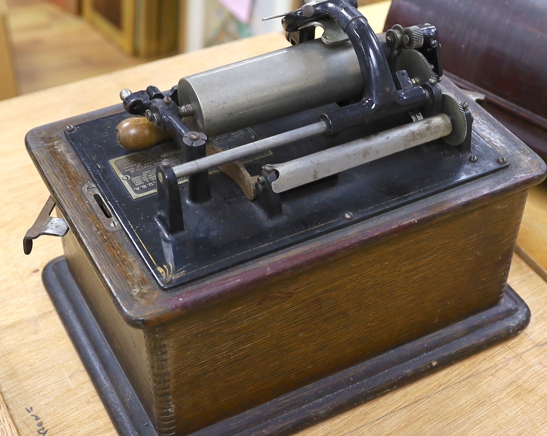 A cased Thomas Edison phonograph (horn missing)